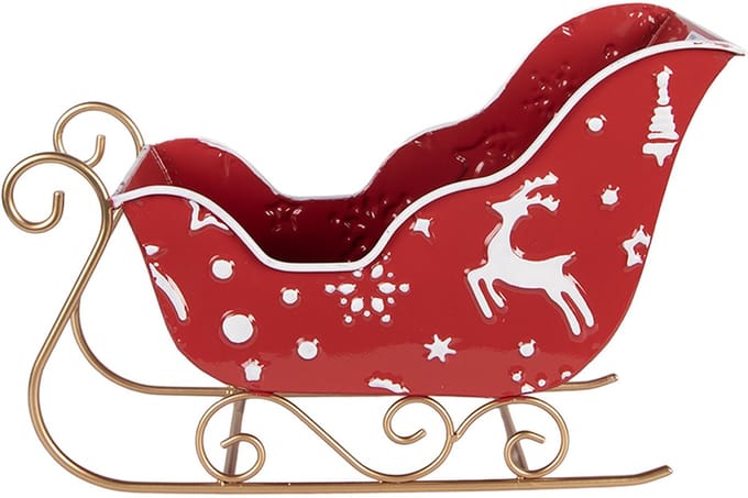 Clayre & Eef Kerstdecoratie Beeld Slee 29x13x19 cm Rood Metaal