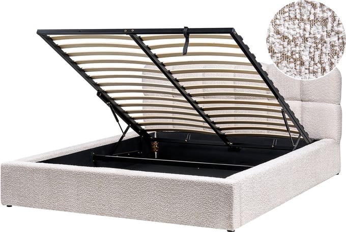 BASTON - Bed met opbergruimte - Lichtbeige - 160 x 200 cm - Bouclé