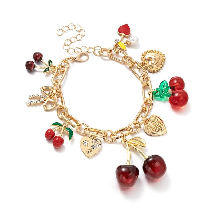 Mode Persoonlijkheid Wind Kersenlegering Perzik Hart Strik Hanger Verstelbare Armband Dames Creatieve Veelzijdige Sieraden brown