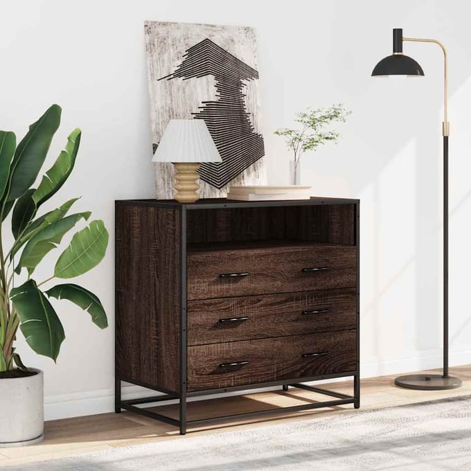 vidaXL - Ladekast - 70x41x70 - cm - bewerkt - hout - bruin - eikenkleur