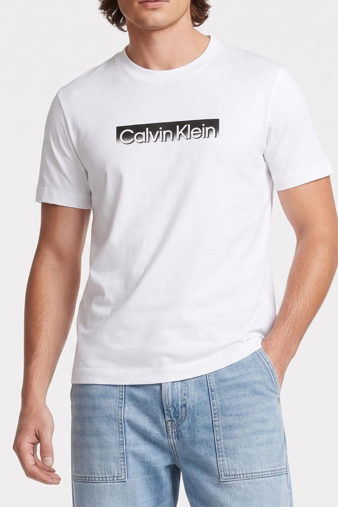 Calvin Klein Ss 20s Tonal Metallic Tee Bright White Taglia: M | Magliette basic Outlet | Uomo | Bianco