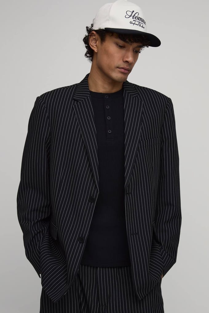 Krijtstreep Oversized Blazer | Black | Size 34