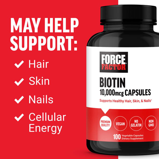 Force Factor, Biotine, 10 000 mcg, 100 Capsules Végétales