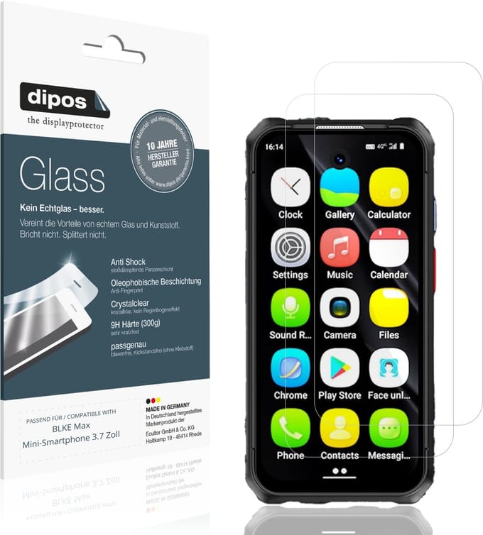 dipos – 2x Pantserfolie geschikt voor BLKE Max Mini-Smartphone 3.7 Zoll | 9H Screenprotector