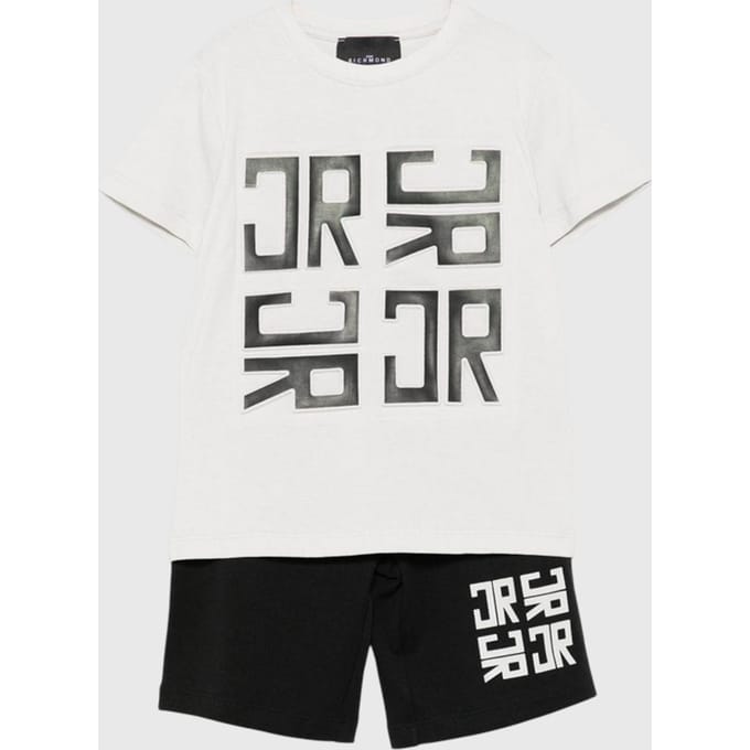 set t-shirts en baby bermuda wit-blauw