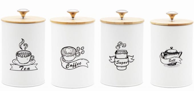 Stijlvolle Set van 4 Voorraadpotten – Koffie, Thee, Suiker & Zout