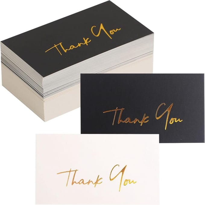 Gouden Mini Bedankkaarten 100 Stuks | 2x3,5 Inch Zwart Gebroken Wit