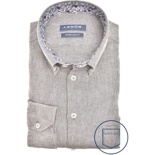 Ledûb Overhemd Linnen Cotton Button-Down Melange Midden Groen / male