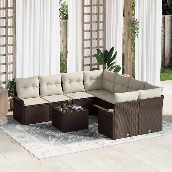 vidaXL - Tuinbank - Set - 9 - st - Bruin - en - Crème - poly - rattan