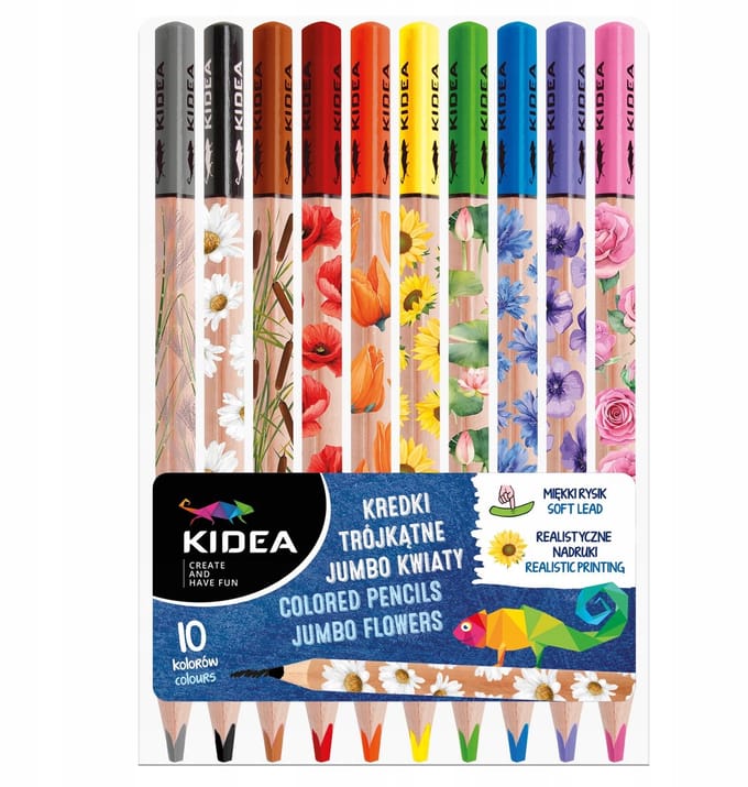 Kidea Jumbo Kleurpotloden 10 Kleuren - Bloemmotief