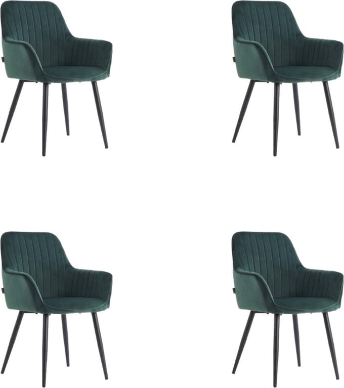Colenis® - Veli eetkamerstoel - Set Van 4 - Groen - Velvet - Met Armleuning