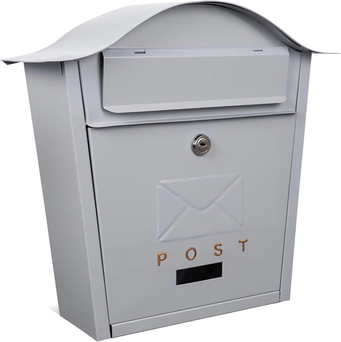 ACL letterbox, wall mounted, mailbox, ideal for attaching letters and parcels, waterproof and durable, with stylish lockable design and cast iron construction (grey)
