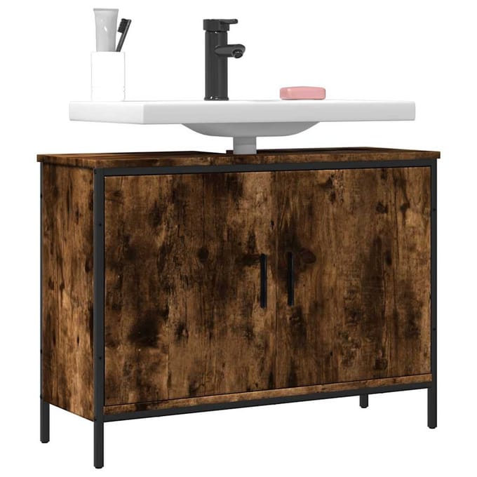vidaXL - Badkamerkast - 80x30x60 - cm - bewerkt - hout - gerookt - eikenkleurig