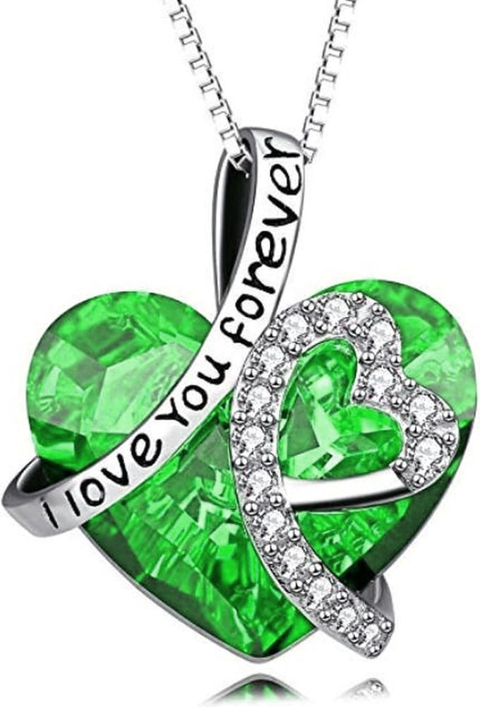 Zilver Groen Liefdes Hartje - Lengte 45