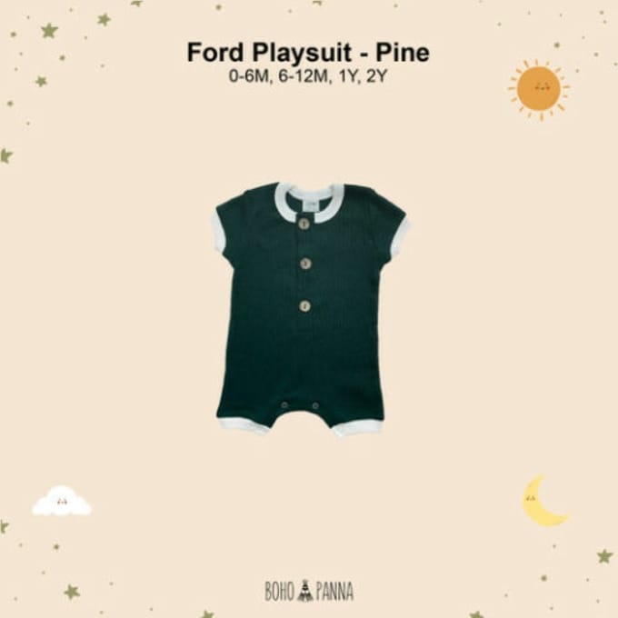 Boxpakje - Playsuit - Duurzaam handgemaakt - Pine groen - 1 jaar - mt 82