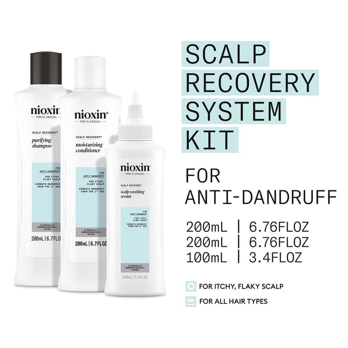 NIOXIN Scalp Recovery System for Anti-Dandruff & Itchy Scalp Relief - Includes Shampoo, Conditioner and Serum