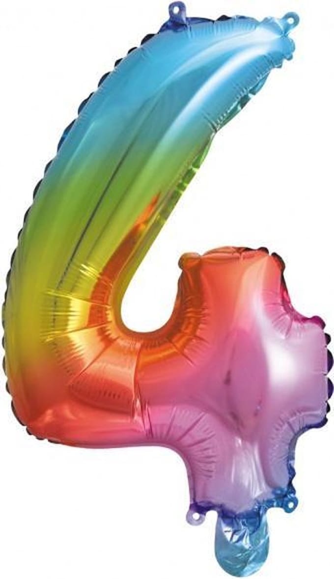 Folie Ballon Cijfer 4 Regenboog 41 cm