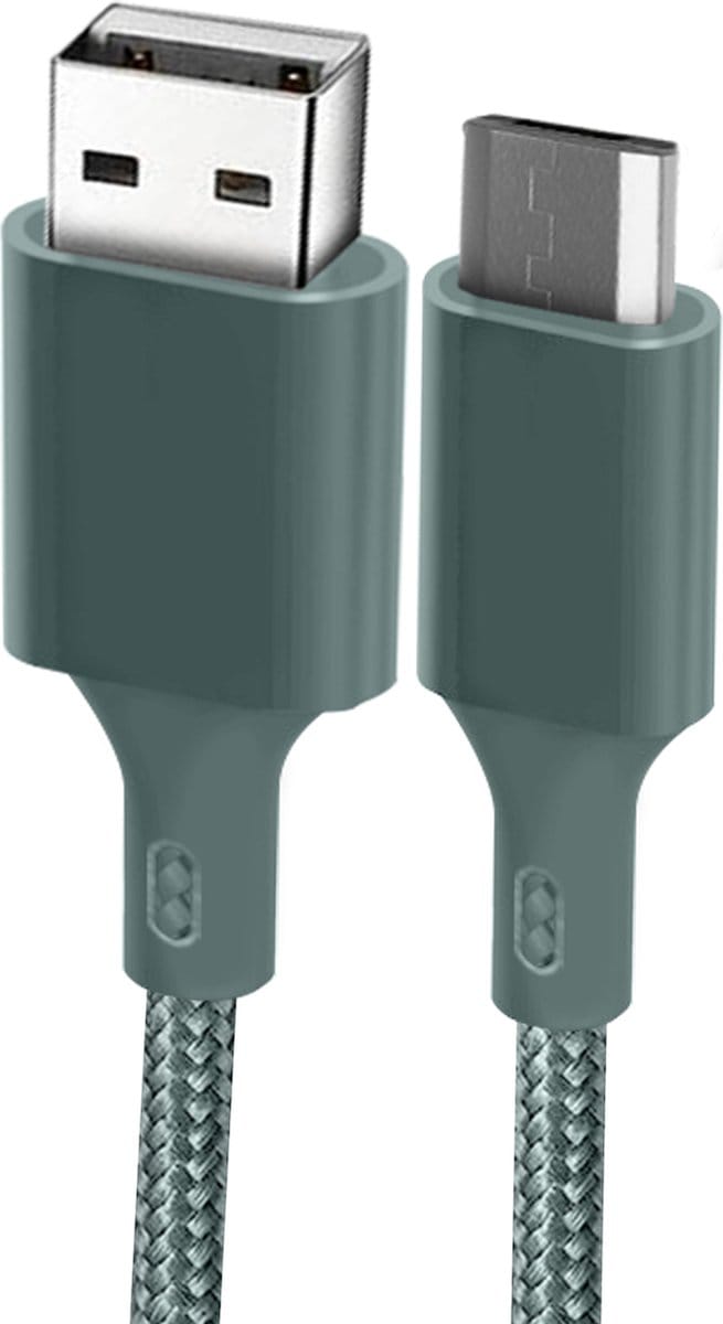Just Green Micro-USB naar USB kabel - Recyclebaar - Gevlochten katoen - 2.1A - 2 meter - Groen