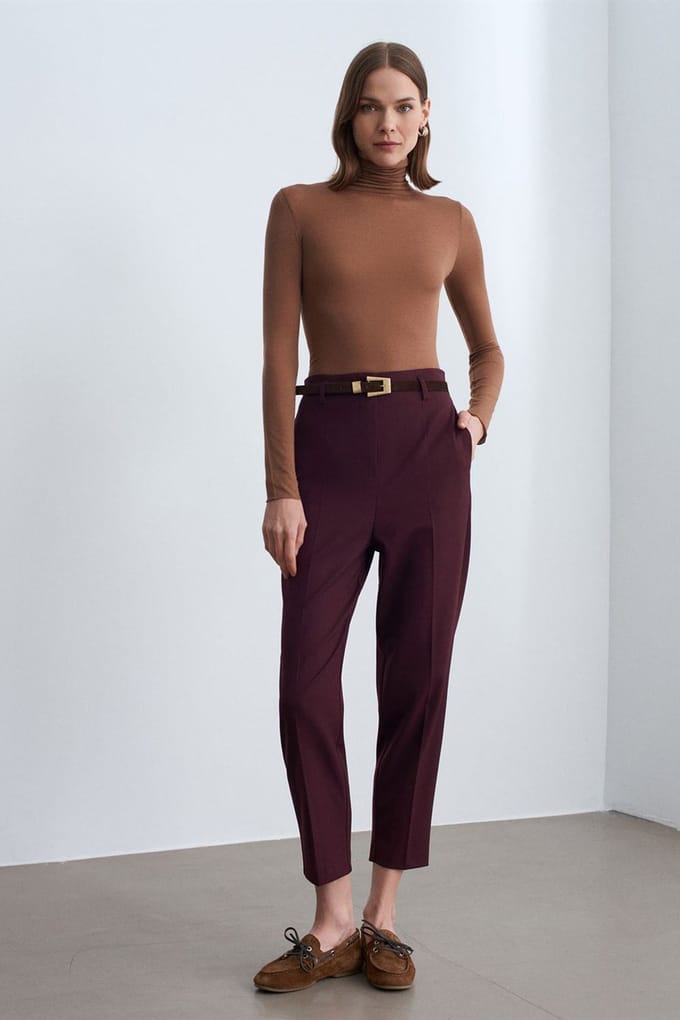 High-Waisted Rechte Pantalon van Crêpe