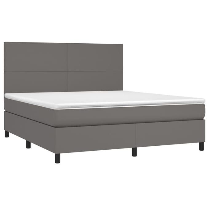 vidaXL - Boxspring - met - matras - en - LED - kunstleer - grijs - 160x200 - cm