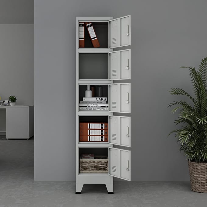 Lockerkast Joroinen 180x38x45 cm staal met 5 deuren grijs
