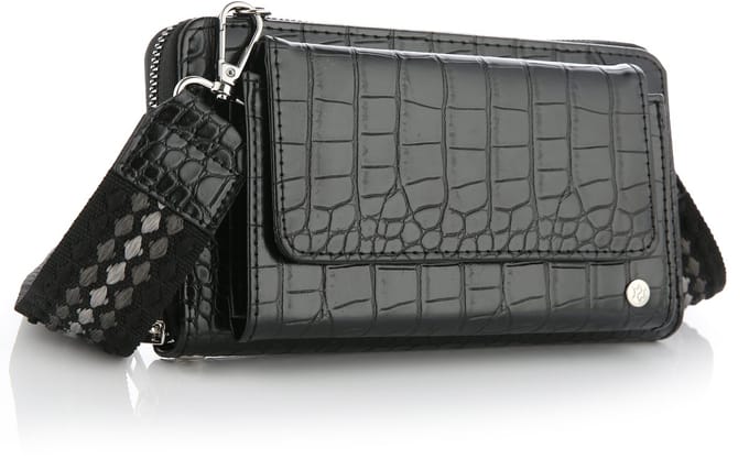 Portemonee met luxe band - Zwart - Dames - Croco print - 20cm x 11cm
