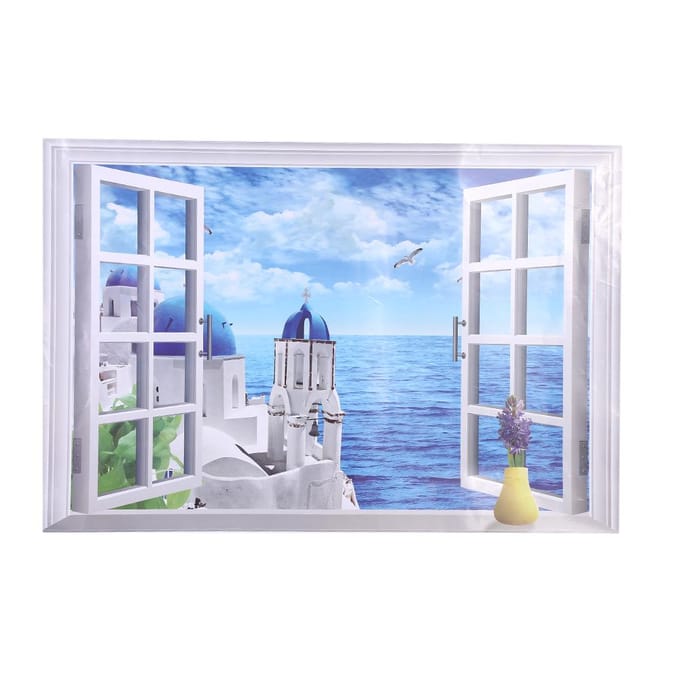 3D Grote Verwijderbare Strand Zee Raam Landschap Muursticker Zelfklevend Behang Egeïsche Zee white