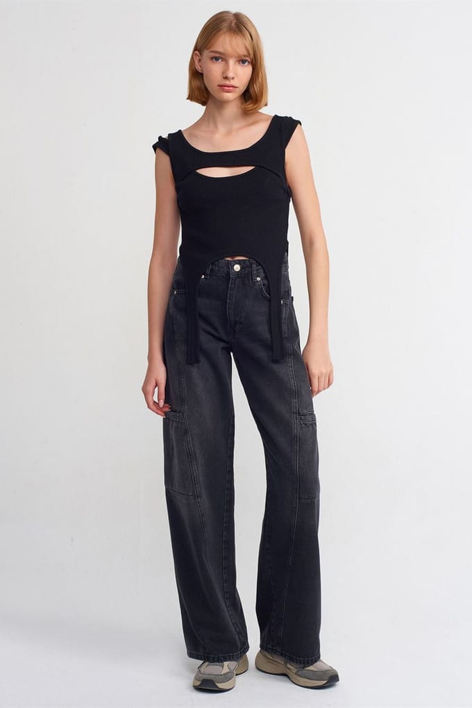Hoge Taille Wijde Pantalon Cargo Jeans