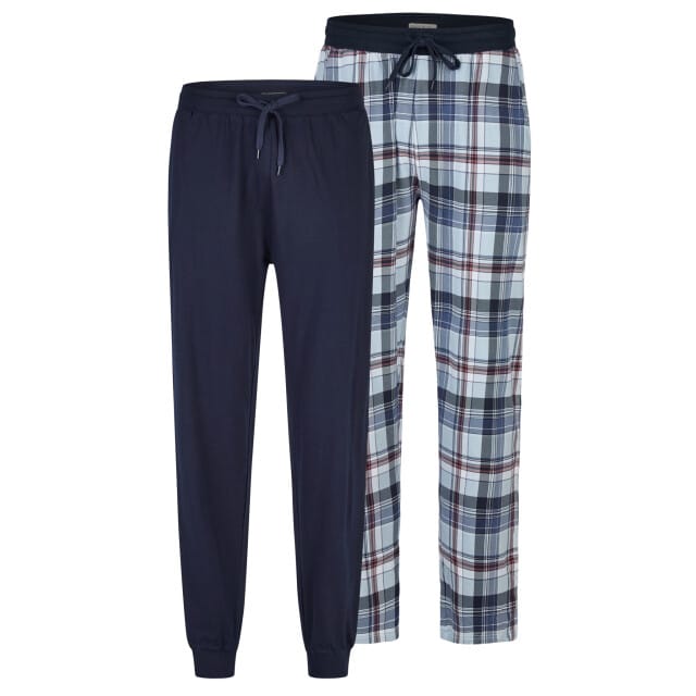 Phil & Co Heren Lange Pyjamabroeken 2-Pack Blauw Geruit/Donkerblauw - Maat M