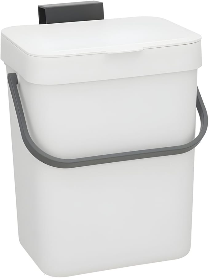 Gerimport GFT Prullenbakje - 23 cm - met klepdeksel - wit - 3 ltr - voor keukendeurtje