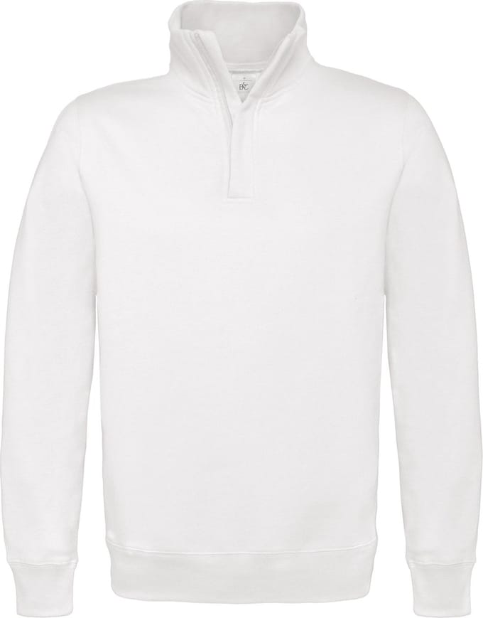 B&C Heren ID.004 1/4 Ritssweatshirt (Wit)