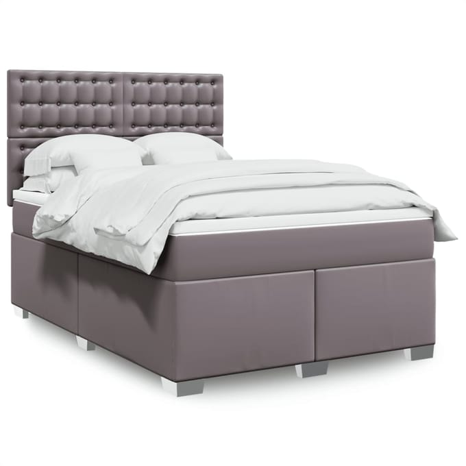 vidaXL - Boxspring - met - matras - kunstleer - grijs - 160x200 - cm