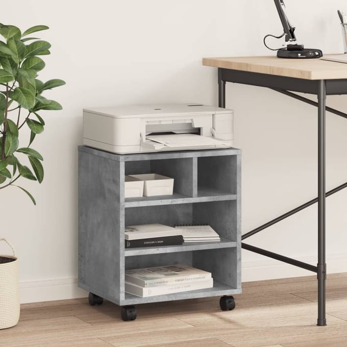 vidaXL - Printerkastje - met - wielen - 41x32x48 - cm - betongrijs