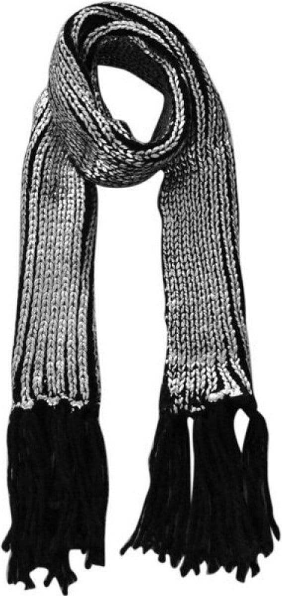 Zwarte Lange Gebreide Wintersjaal - Sjaals - Metallic glans coating - Zwart