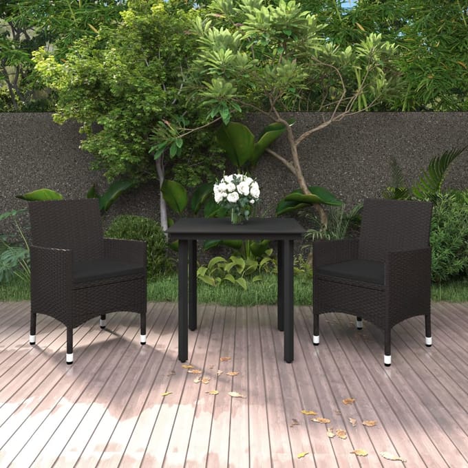 vidaXL - 3-delige - Tuinset - met - kussens - poly - rattan - en - glas