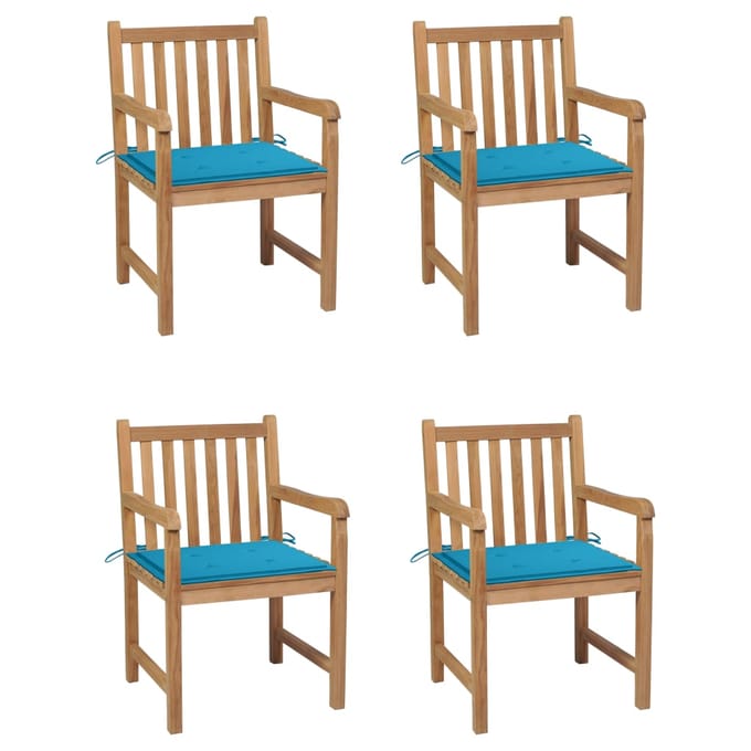 vidaXL - Tuinstoelen - 4 - st - met - blauwe - kussens - massief - teakhout