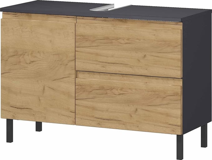 Wastafelkast Abrantes Eiken - Grafiet - MDF - Breedte 80 cm - Hoogte 56 cm - Diepte 34 cm