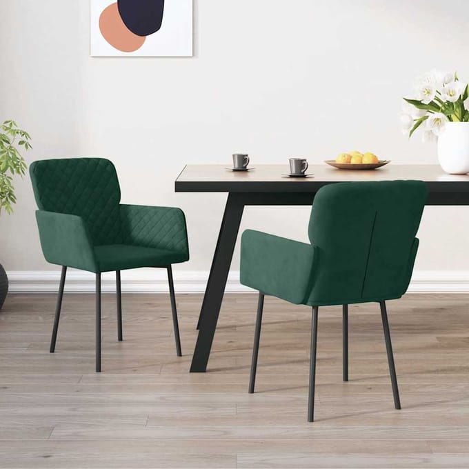 vidaXL - Eetkamerstoelen - 2 - st - fluweel - donkergroen