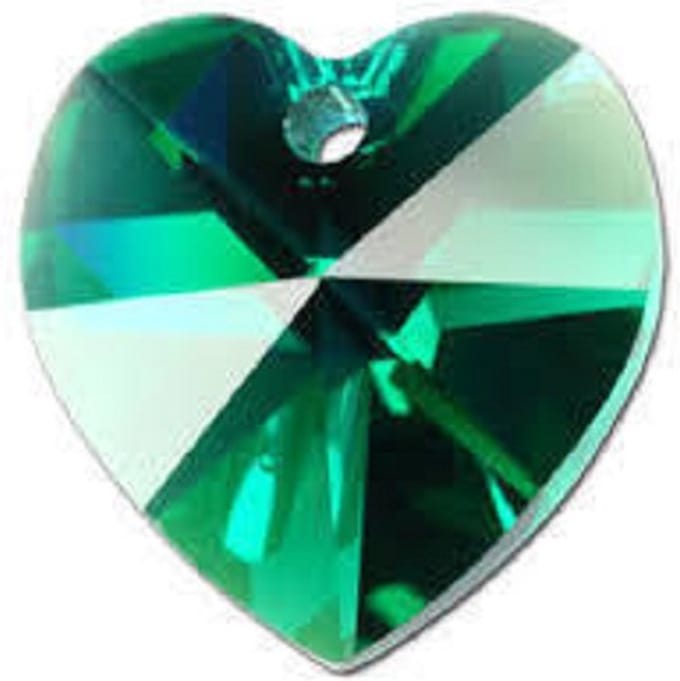 Swarovski Elements, hart 18x18mm, emerald AB met zilverfoil rug (6202), per stuk