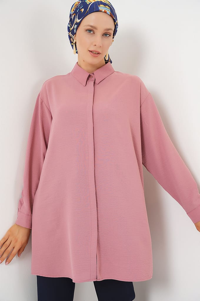 Oversized Lange Mouwen Knopen Blouse met Kraag