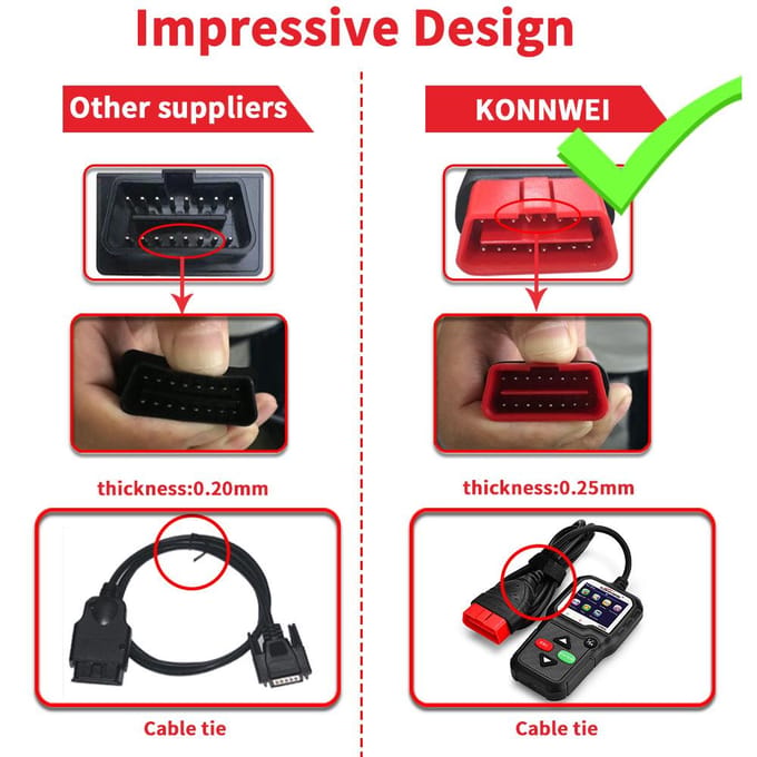 KONNWEI OBDII CAN Diagnosetool Autocodelezer KW680 Motorlampje Scantool OBD II Scanner voor zwart