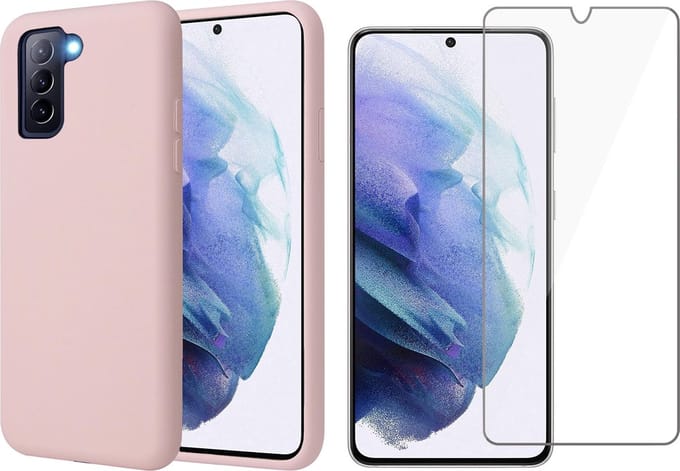 Hoesje geschikt voor Samsung S21 Plus - Roze Siliconen Case - Screen Protector Glas
