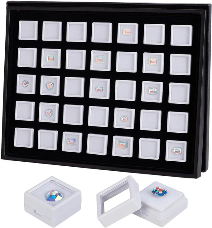 Edelsteen Display Box - Sieraden Opbergdoos - Collecties Presenteren - Transparant Acryl - 3 cm Vierkant - Wit