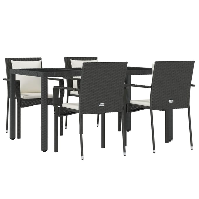 vidaXL - 5-delige - Tuinset - met - kussens - poly - rattan - zwart