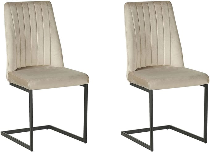 LAVONIA - Eetkamerstoel set van 2 - Taupe - Fluweel