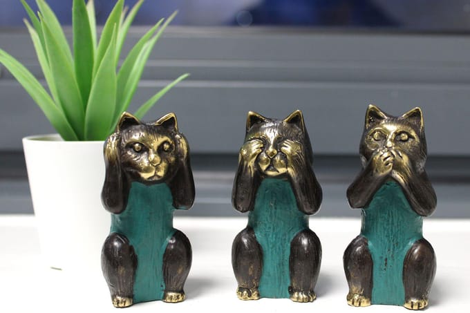 Feng Shui Katten Beeldjes - Zien, Horen & Zwijgen - Set van 3 - 9x7x2cm