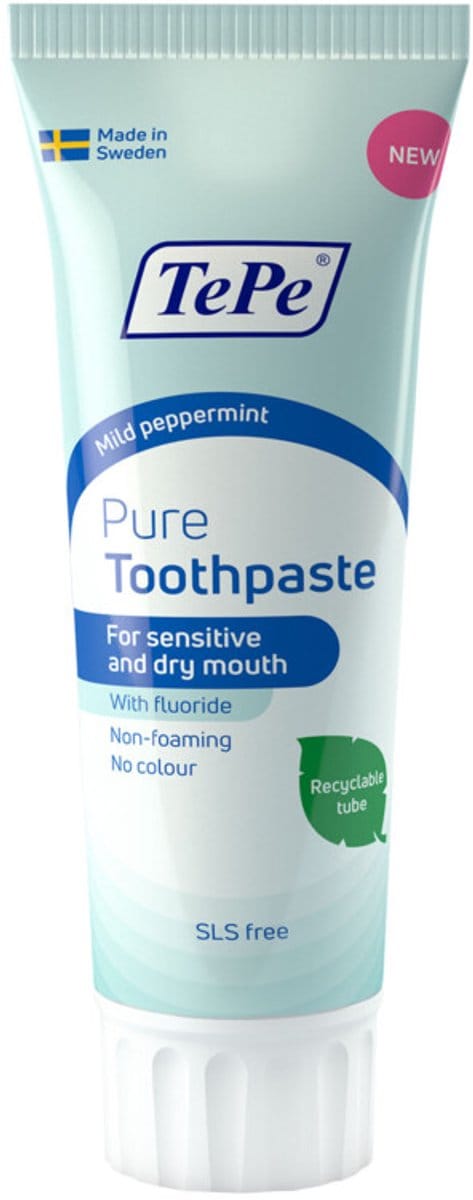 TePe - Tandpasta Pure Mild Peppermint - 3 x 75 ml - Voordeelverpakking
