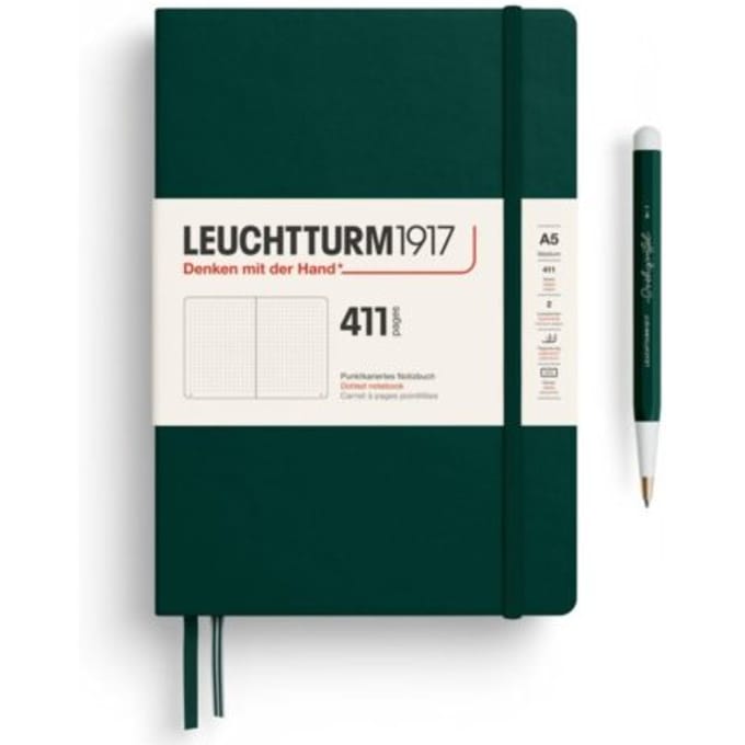 Leuchtturm1917 411 notitieboekje, hardcover, medium a5, dotted, bos groen