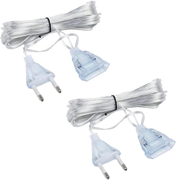 2-pack Dunne Transparante Verlengsnoer 5 Meter met Eurostekker voor Buitenverlichting