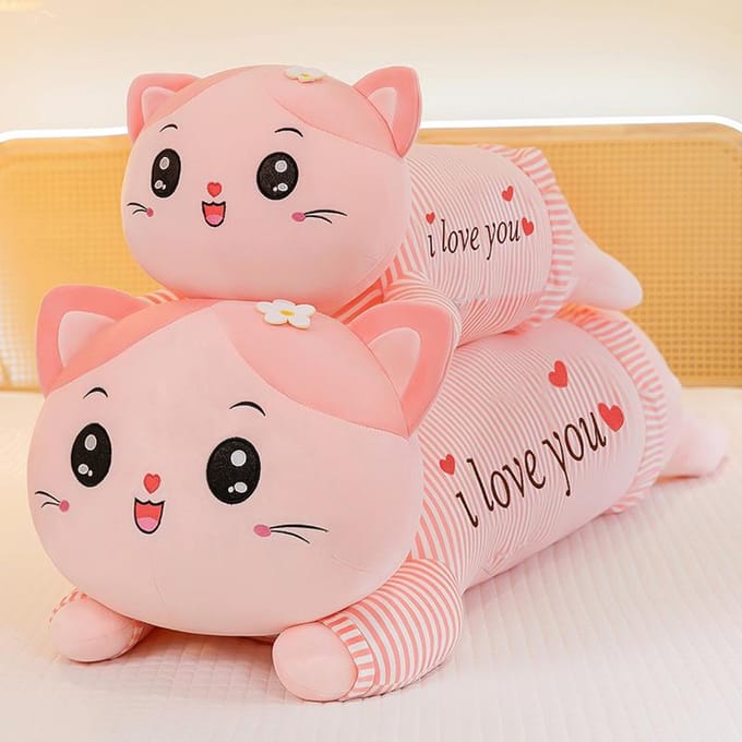 Peluche Chat Heureux Doux Coussin de Sommeil pour Bébé Coussin Latéral Coussin de Tête 70cm white